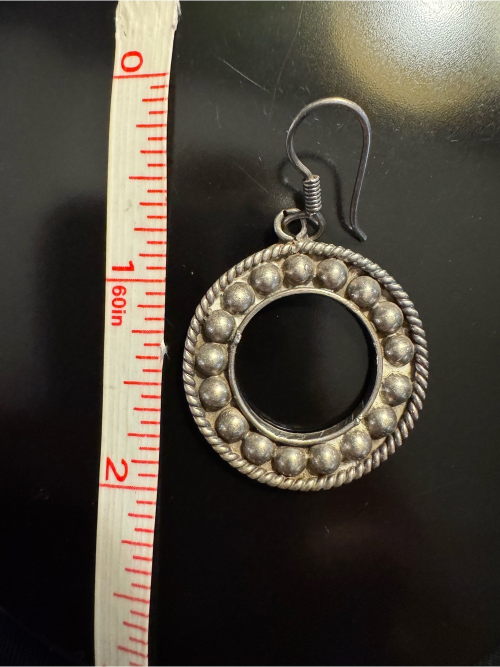 Vintage Mexico 925 Sterling Silver Beaded Circle Dangle Earrings - Picture 4 of 4
